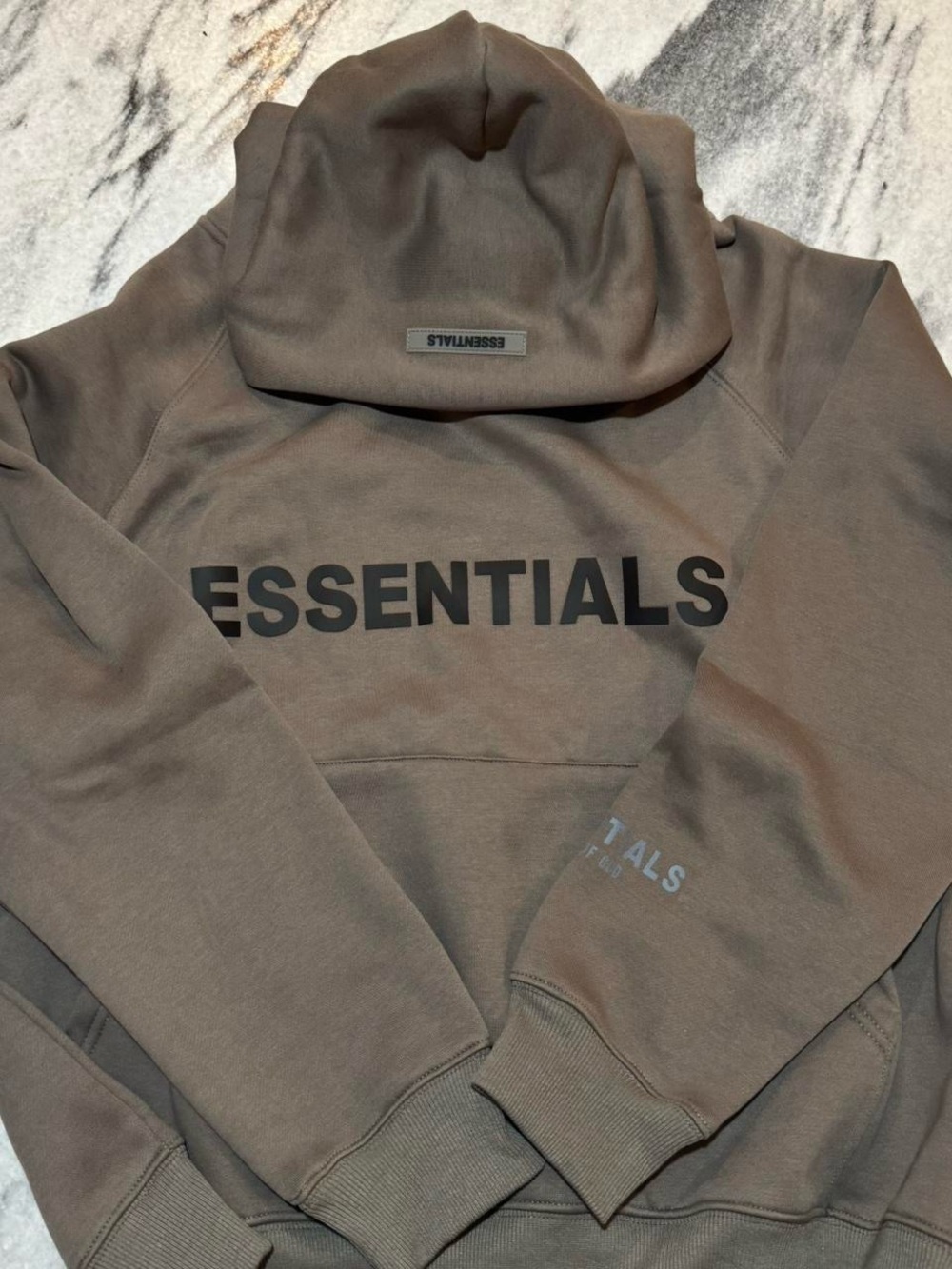 Fear of god essentials brown hoodie